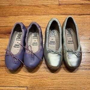 Bundle of Old Soles Leather Ballet Flats with lace bow ties- Gold & Purple
